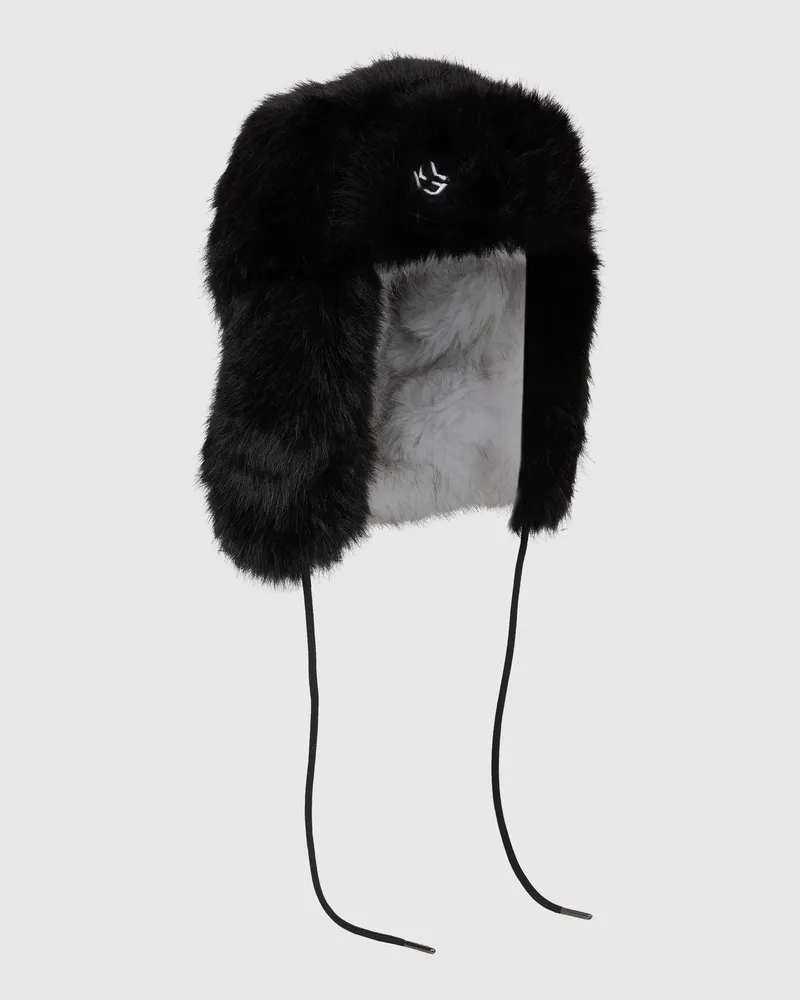 Karl Lagerfeld Trappermütze Aus Kunstpelz Mit Monogramm, Damen, Schwarz, Größe Schwarz