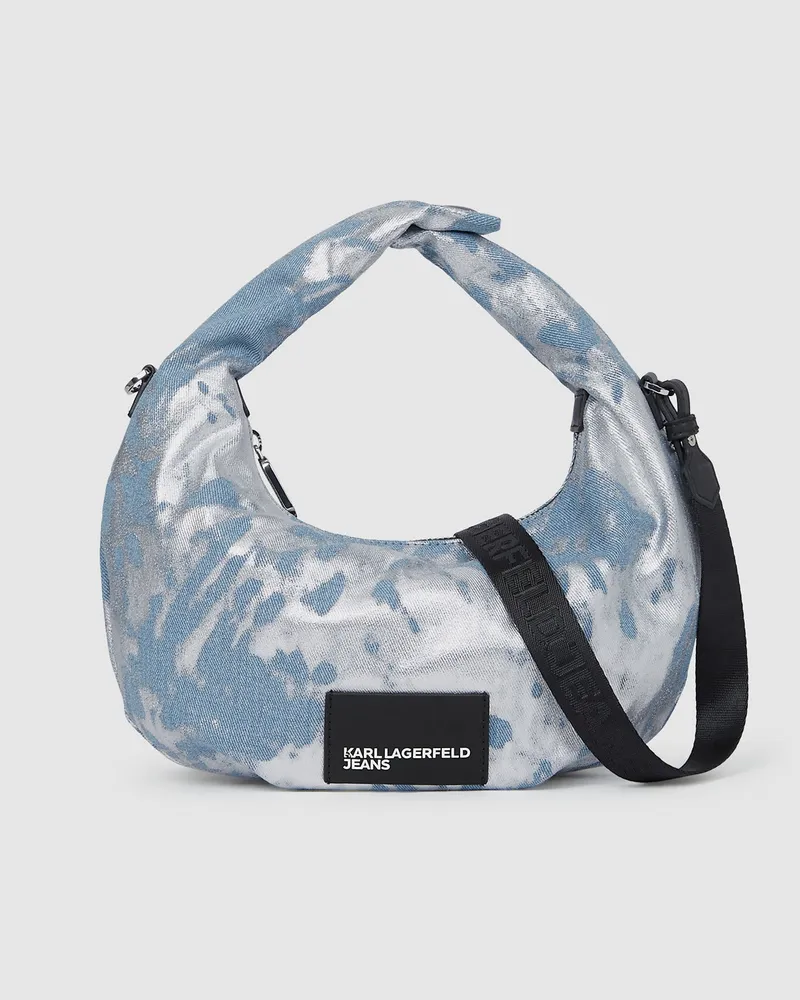 Karl Lagerfeld Hochglänzende Hobo-tasche Aus Denim, Damen, Silberbeschichteter Denim, Größe Silberbeschichteter