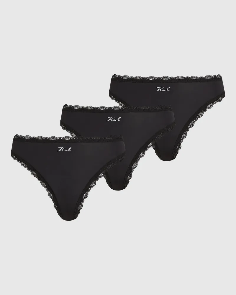 Karl Lagerfeld Stringtanga Mit Signature-spitzenbesatz – 3er-packung, Damen, Schwarz, Größe Schwarz
