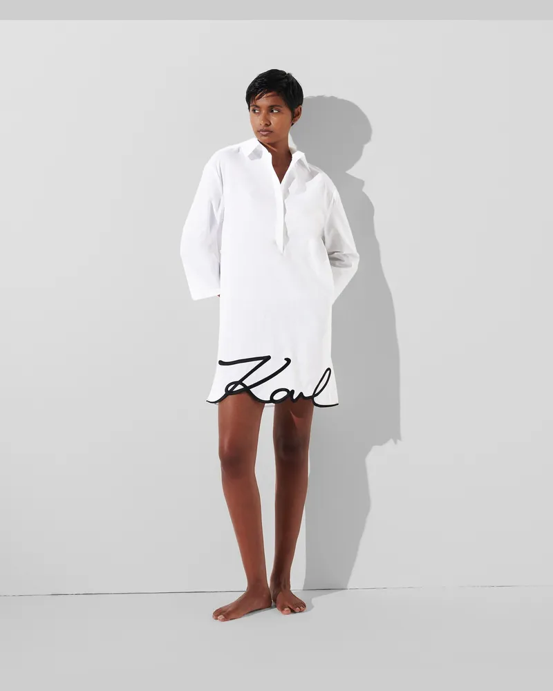 Karl Lagerfeld Signature Strand-hemdkleid, Frau, Weiss, Größe Weiss