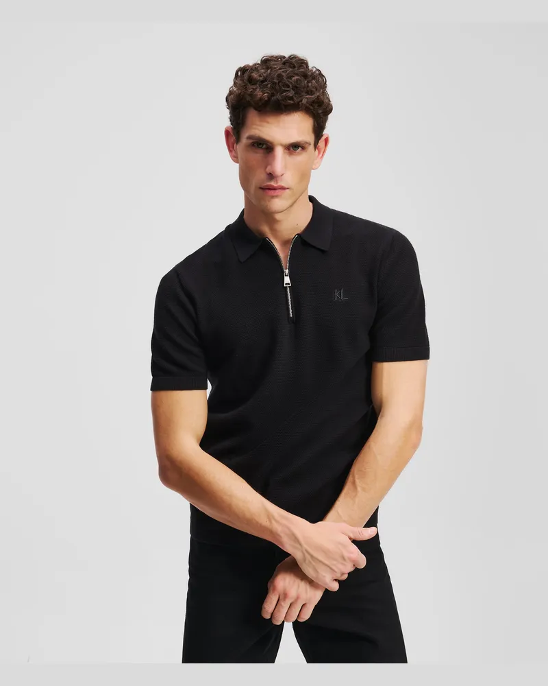 Karl Lagerfeld Poloshirt Mit Reissverschluss, Herren, Schwarz, Größe Schwarz