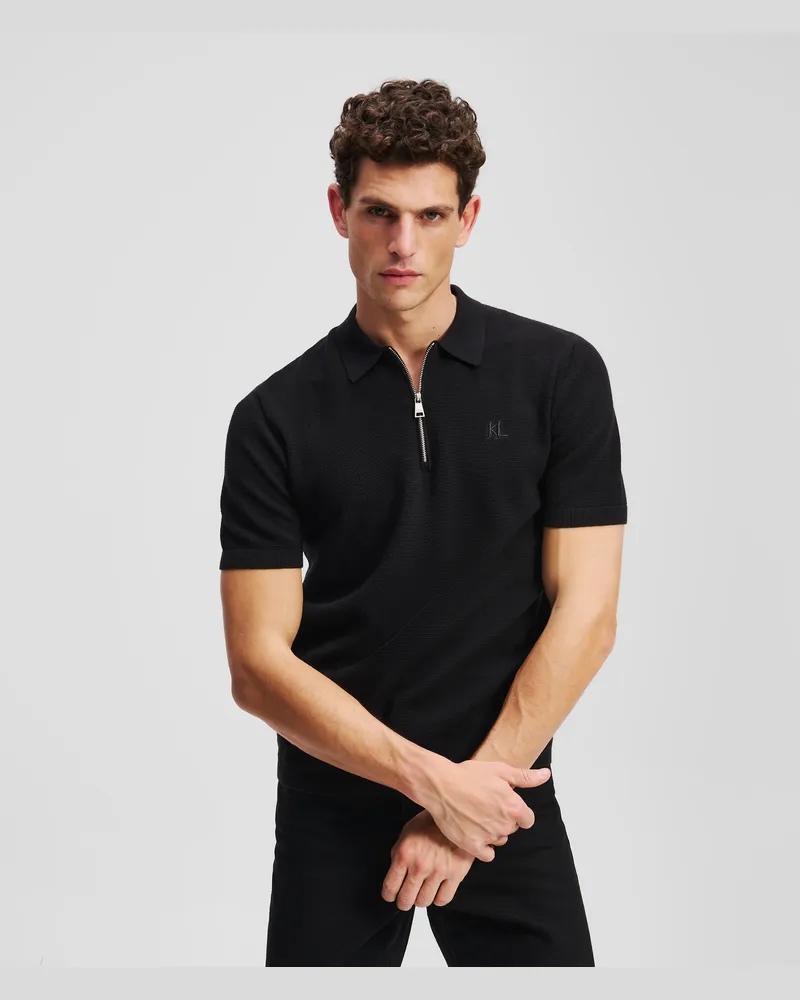Karl Lagerfeld Poloshirt Mit Reissverschluss, Mann, Schwarz, Größe Schwarz