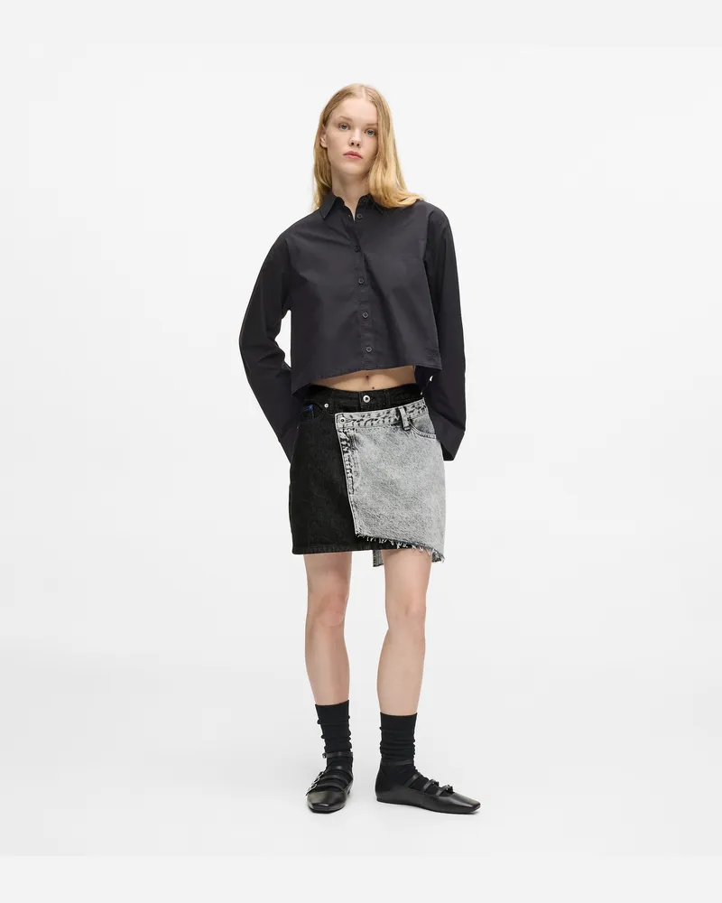 Karl Lagerfeld Zweifarbiger Denim-minirock, Damen, Washed Black Blocked, Größe Washed