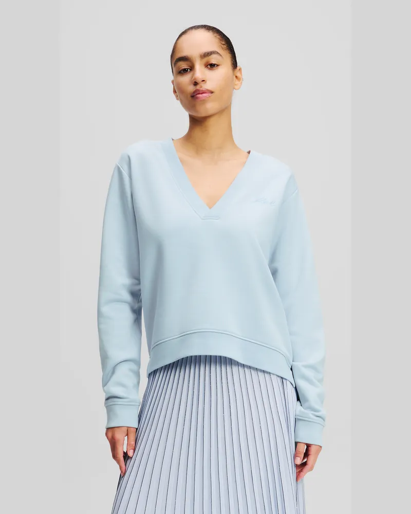 Karl Lagerfeld Sweatshirt Mit V-ausschnitt, Frau, Kentucky Blau, Größe Kentucky