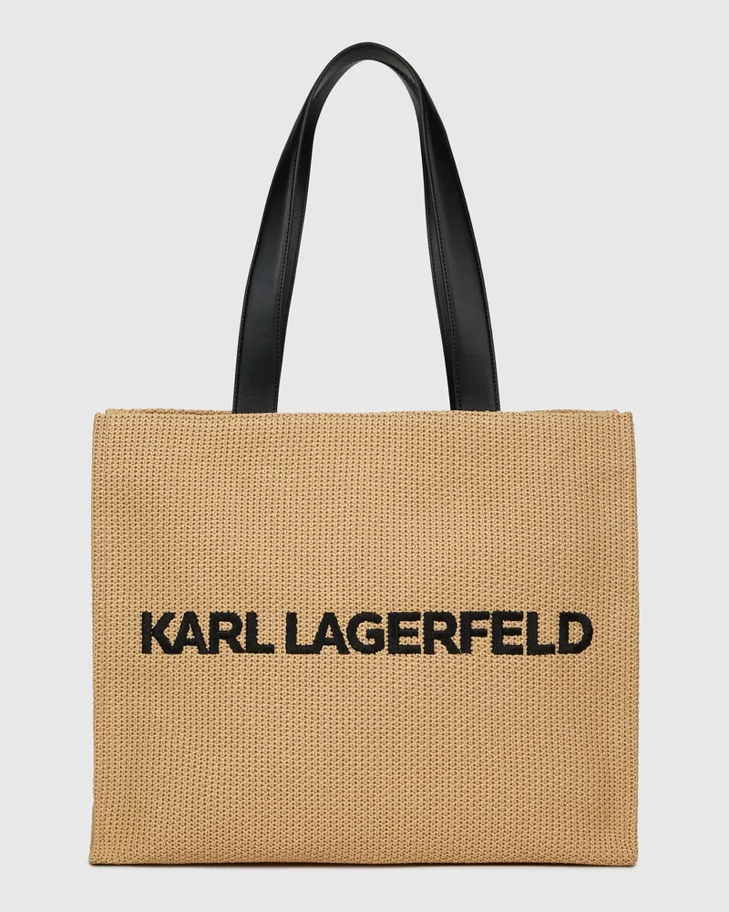 Karl Lagerfeld Großer Quadratischer Strandbeutel Aus Gewebtem Material Mit Logo, Damen, Natur, Größe Natur
