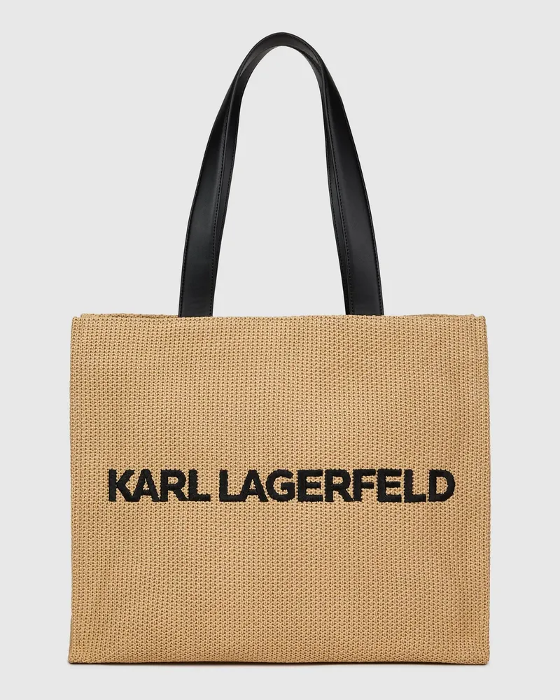 Karl Lagerfeld Großer Quadratischer Strandbeutel Aus Gewebtem Material Mit Logo, Damen, Natur, Größe Natur