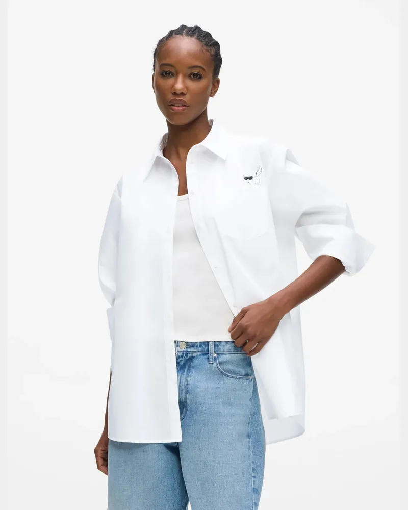 Karl Lagerfeld Ikon Choupette Popeline-hemd, Damen, Weiss, Größe Weiss