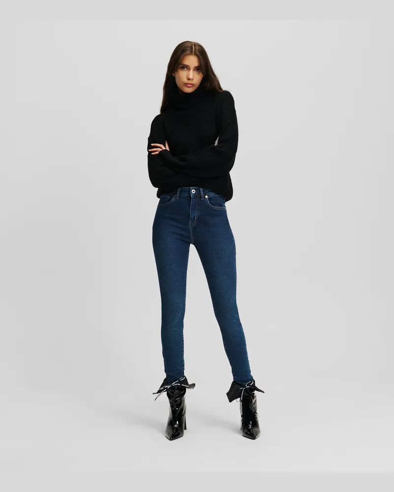Karl Lagerfeld Skinny-jeans Mit Hohem Bund, Frau, Washed Dark Blue, Größe Washed