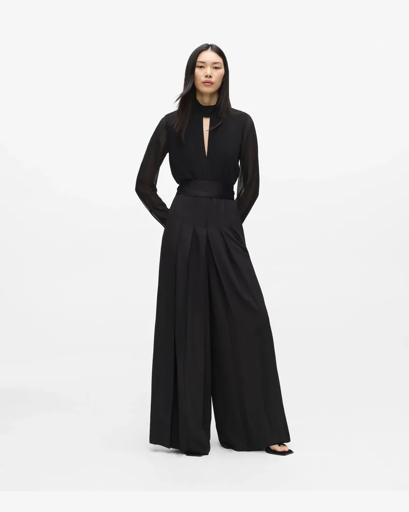 Karl Lagerfeld Langärmliger Overall Mit Falten, Damen, Schwarz, Größe Schwarz