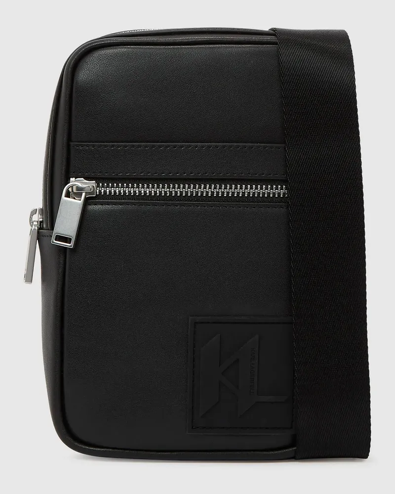 Karl Lagerfeld Umhängetasche Mit Monogramm-aufnäher, Herren, Schwarz, Größe Schwarz