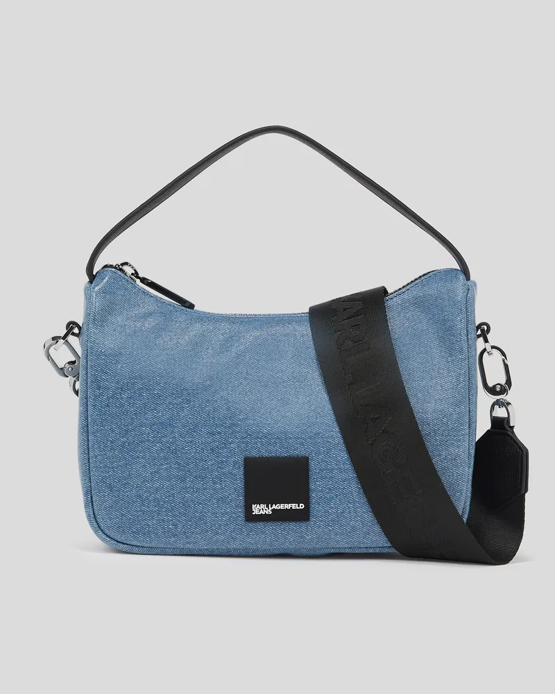 Karl Lagerfeld Klj mini-hobo-tasche Mit Beschichtung Und Box-logo, Frau, Beschichtetes Blau, Größe Beschichtetes
