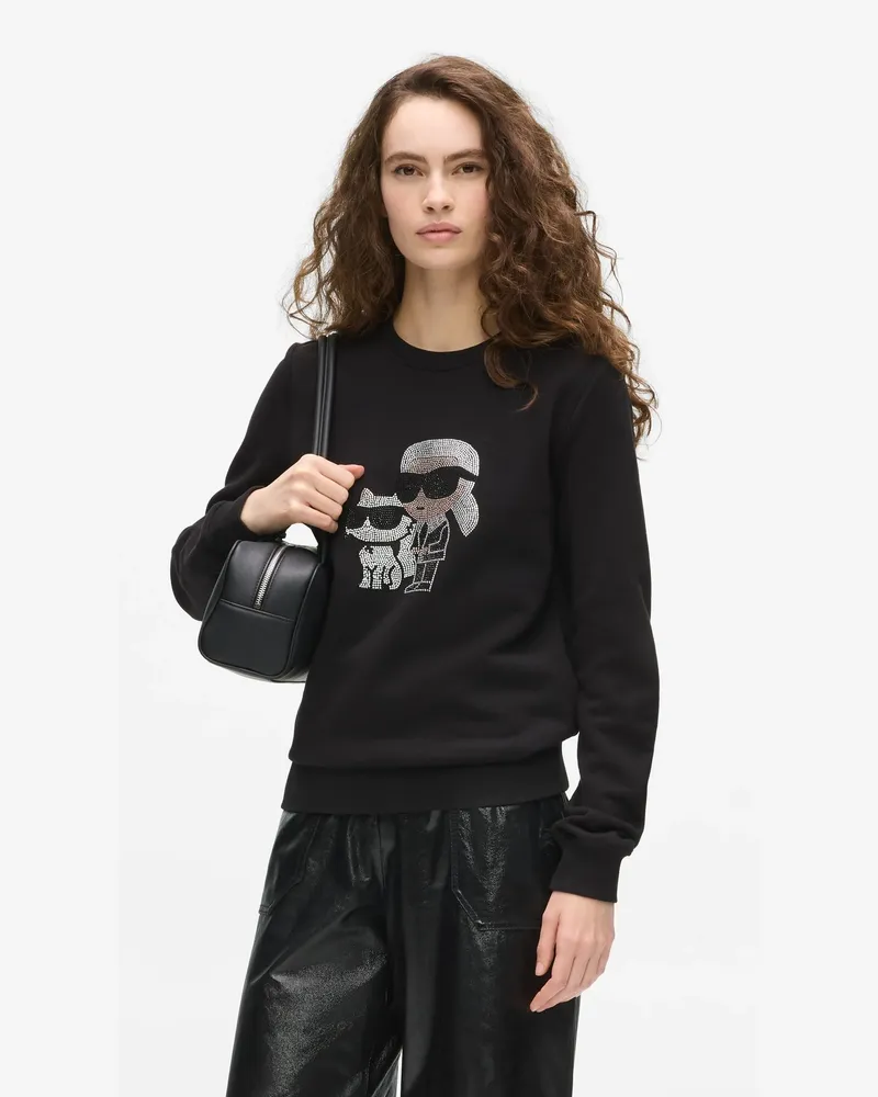 Karl Lagerfeld Ikon Sweatshirt Mit Strasssteinen, Damen, Schwarz, Größe Schwarz