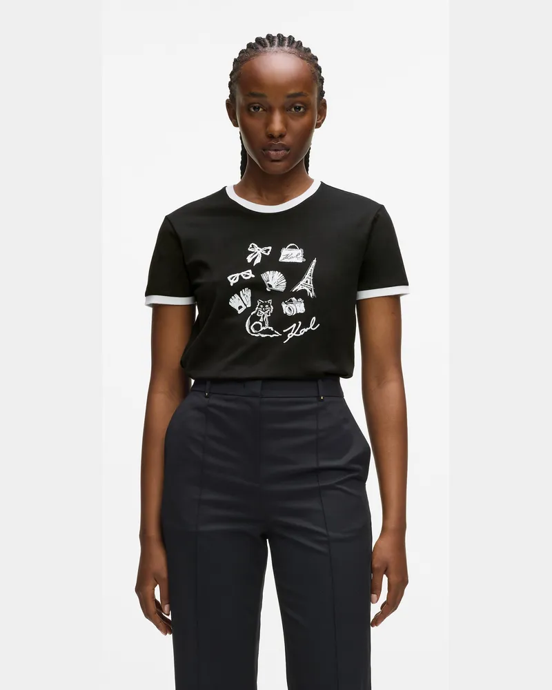Karl Lagerfeld T-shirt Mit Karl-charms, Damen, Schwarz, Größe Schwarz