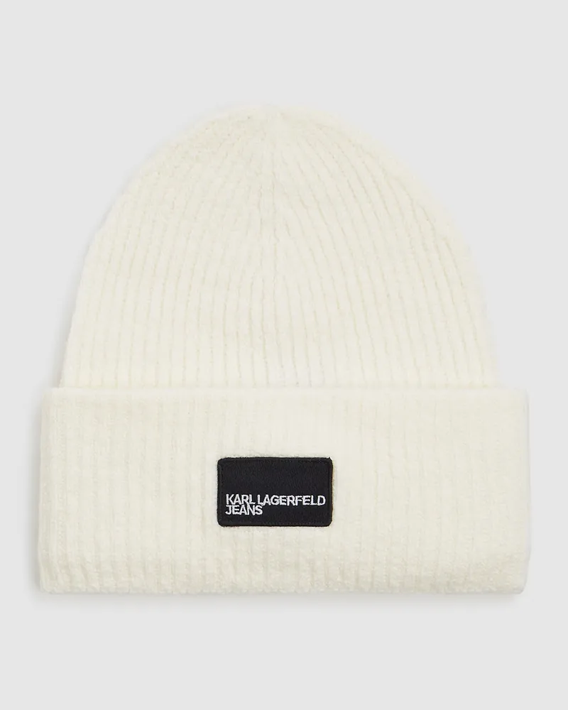 Karl Lagerfeld Lange Mütze Mit Logoaufnäher, Damen, Off White, Größe Off