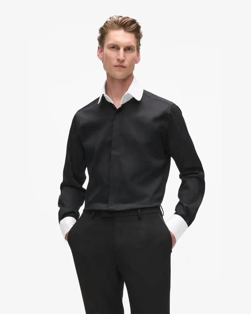 Karl Lagerfeld Modern Geschnittenes Hemd Mit Rundkragen, Herren, Schwarz/weiss, Größe Schwarz