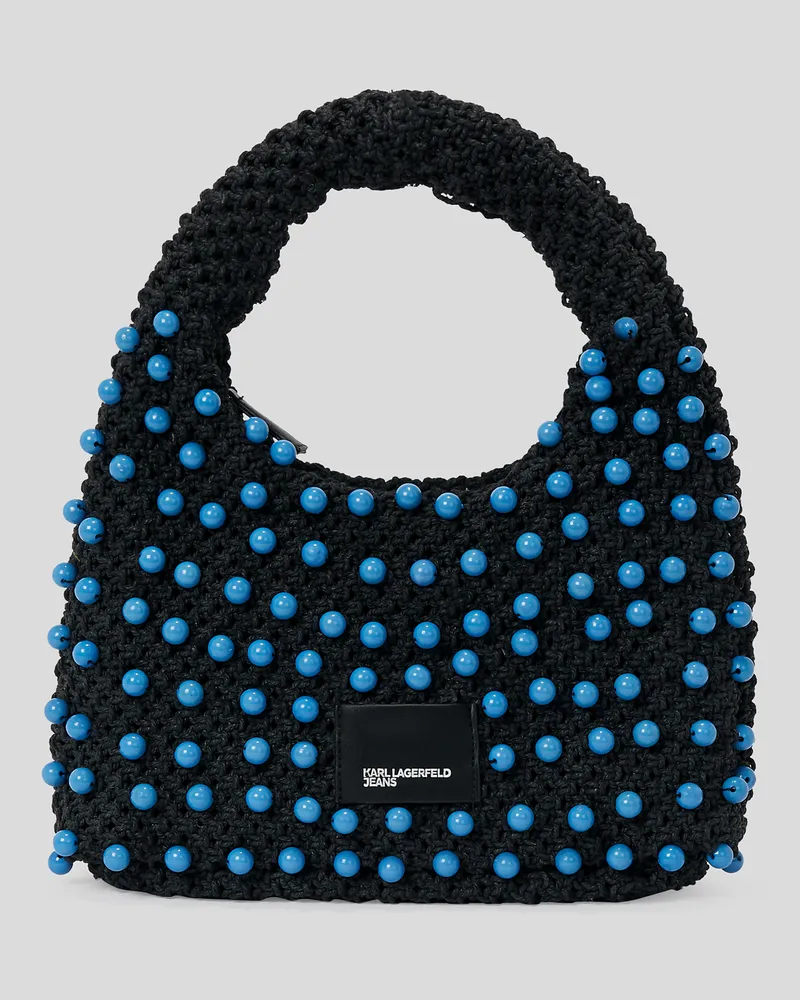 Karl Lagerfeld Häkeltasche Mit Perlen Und Tragegriff Oben, Frau, Schwarz, Größe Schwarz