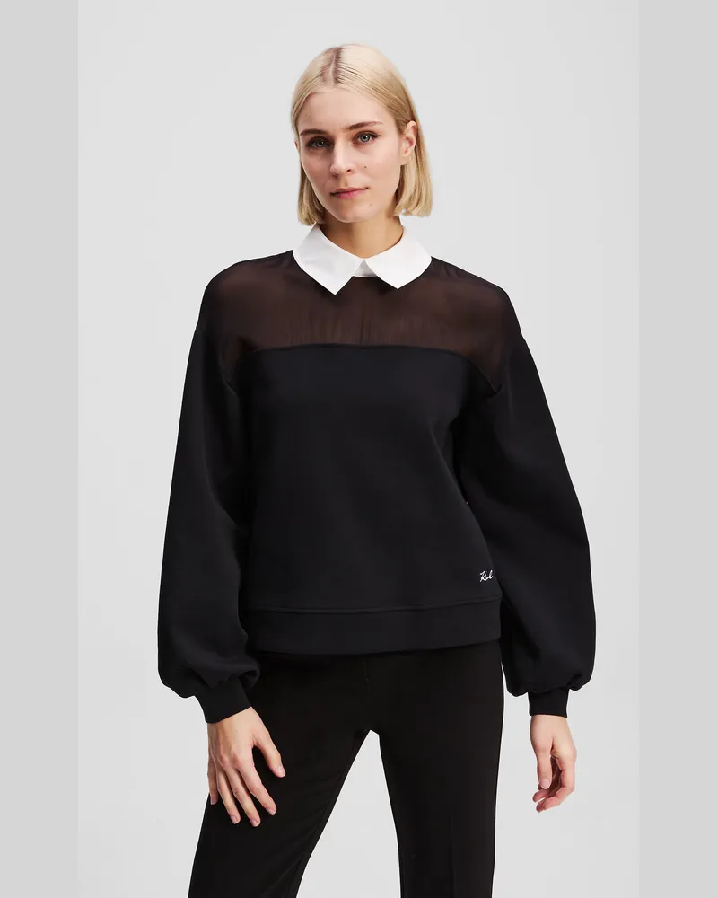 Karl Lagerfeld Sweatshirt Mit Popeline-kragen, Frau, Schwarz, Größe Schwarz