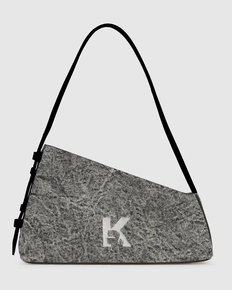 Karl Lagerfeld Geo Schultertasche Aus Denim, Damen, Gewaschenes Schwarz, Größe Gewaschenes