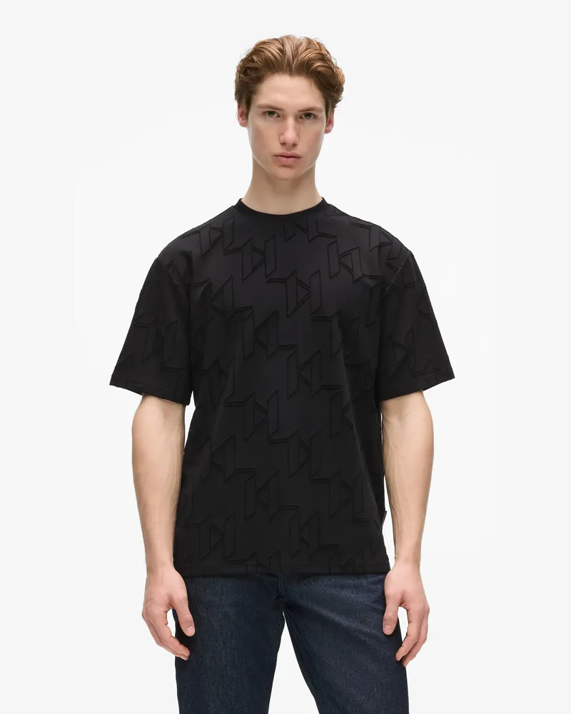 Karl Lagerfeld T-shirt Mit All-over-monogramm, Herren, Schwarz, Größe Schwarz