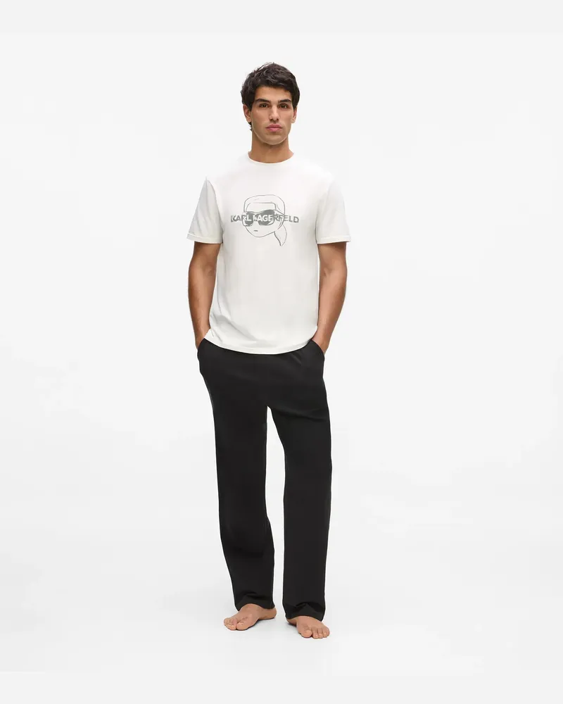 Karl Lagerfeld Ikon Langes Pyjama-set, Herren, Cannoli Creme-schwarz, Größe Cannoli