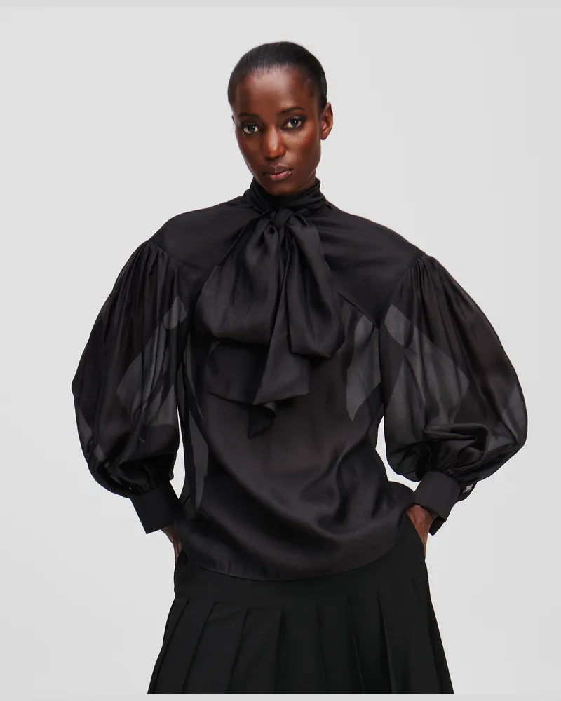 Karl Lagerfeld Bluse Mit Schleife In Metallic-optik, Frau, Schwarz, Größe Schwarz