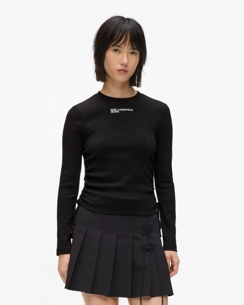 Karl Lagerfeld Gerüschtes Ripp-top, Damen, Schwarz, Größe Schwarz