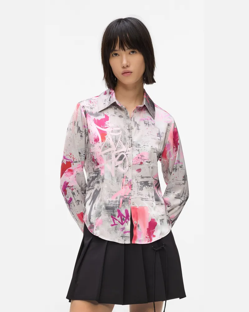 Karl Lagerfeld Shirt Mit Durchgehenden Farbapplikationen, Damen, Otter, Größe Otter