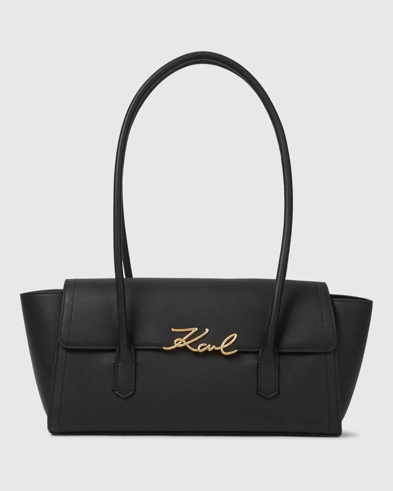 Karl Lagerfeld K/signature-schultertasche Aus Leder, Damen, Schwarz/gold, Größe Schwarz
