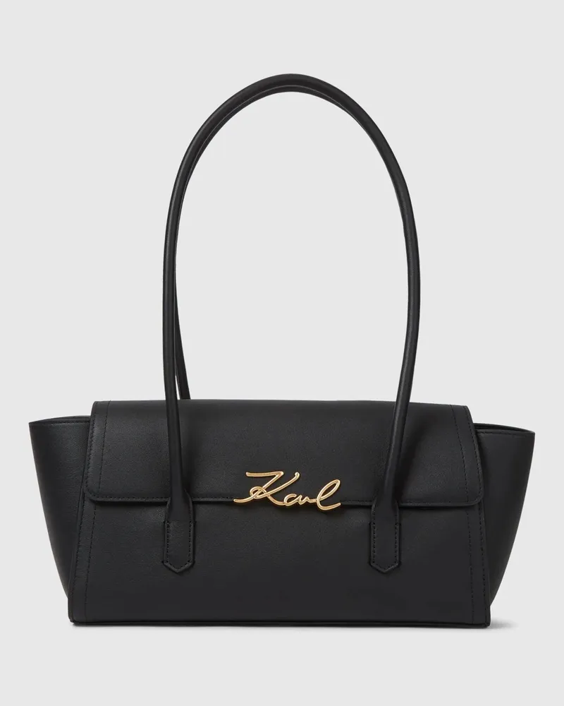 Karl Lagerfeld K/signature-schultertasche Aus Leder, Damen, Schwarz/gold, Größe Schwarz