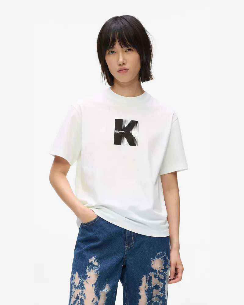 Karl Lagerfeld K-artwork T-shirt, Damen, Weiss, Größe Weiss