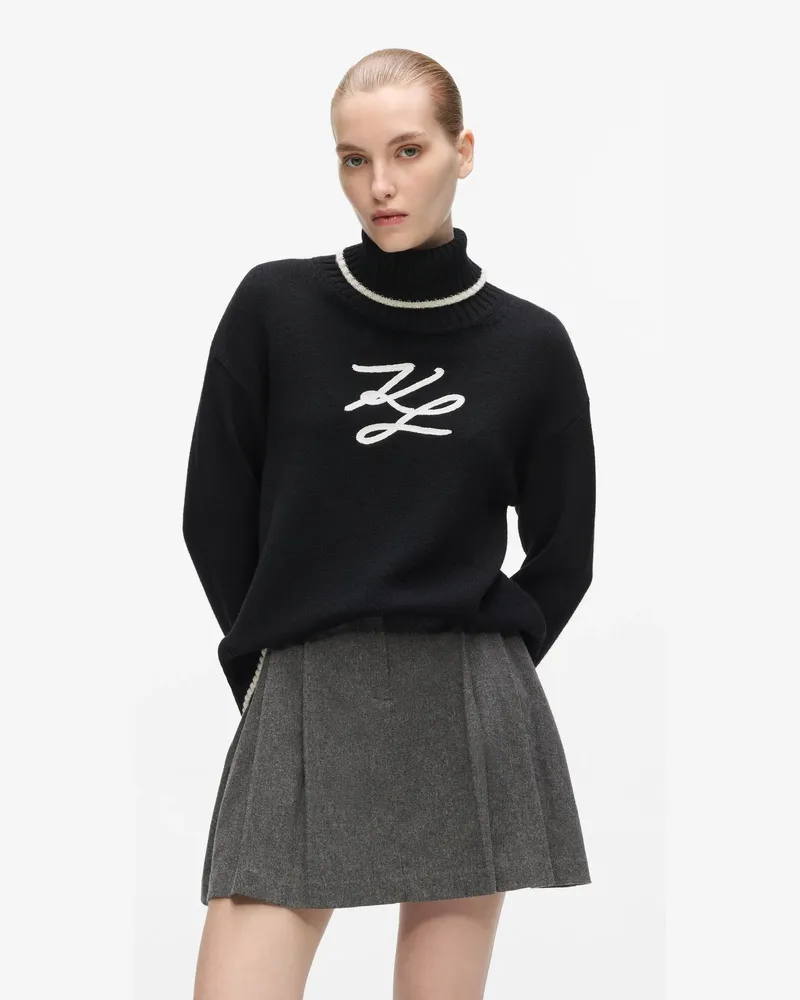 Karl Lagerfeld Rollkragenpullover Mit Soutache, Damen, Schwarz/weiss, Größe Schwarz