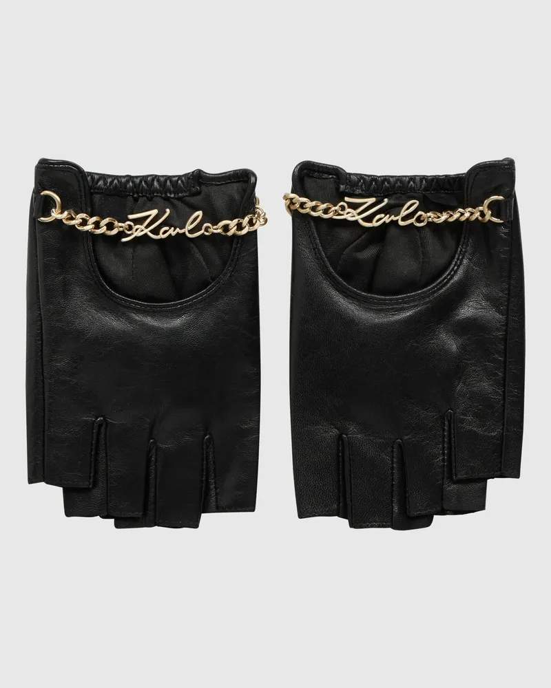 Karl Lagerfeld K/signature Fingerlose Handschuhe Mit Kettenmuster, Female, Schwarz, Size Black