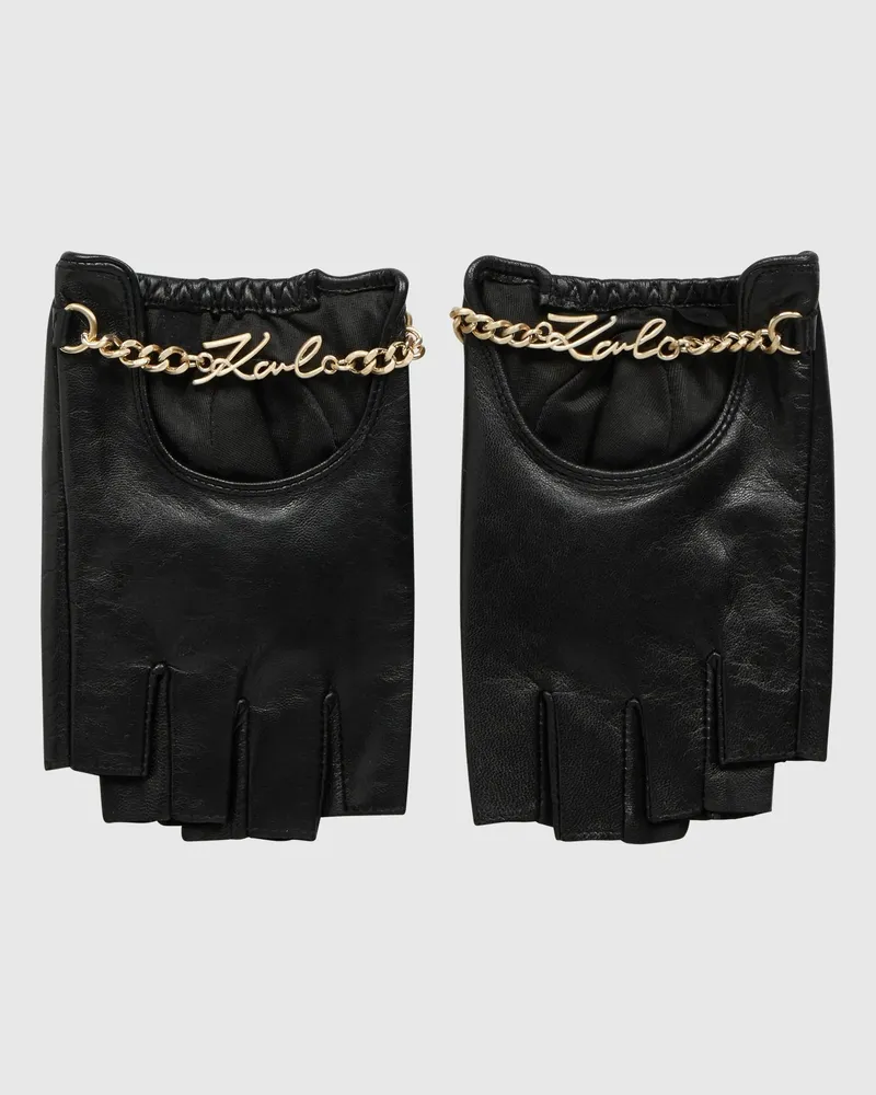 Karl Lagerfeld K/signature Fingerlose Handschuhe Mit Kettenmuster, Female, Schwarz, Size Black