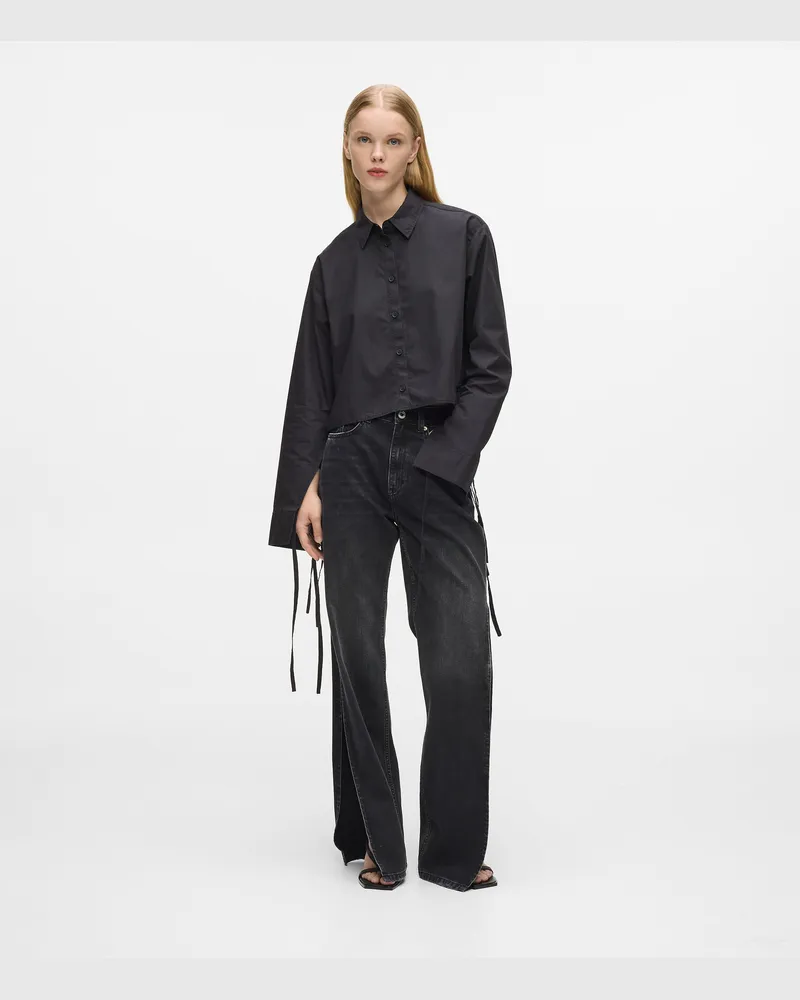 Karl Lagerfeld Gerade Jeans Mit Hohem Bund Und Schlitz, Damen, Gewaschenes Schwarz, Größe Gewaschenes