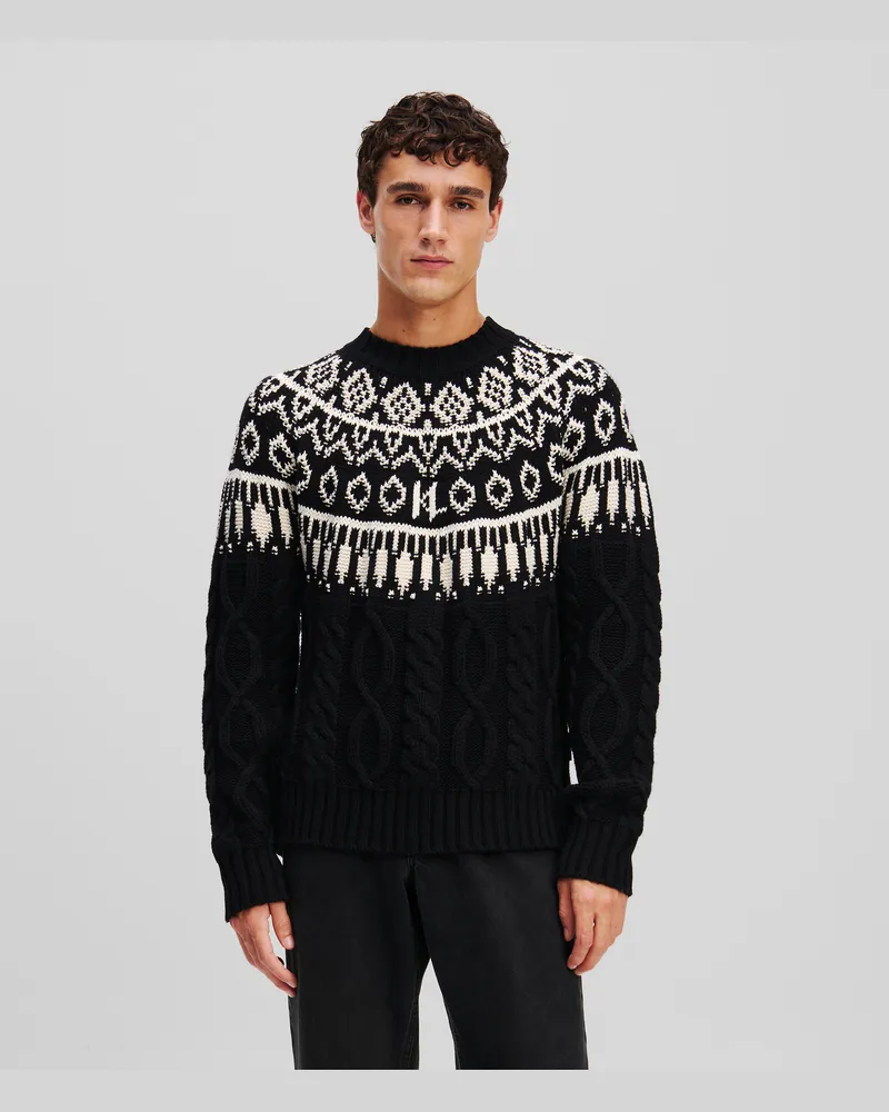 Karl Lagerfeld Monogram Fair-isle-pullover, Mann, Schwarz, Größe Schwarz