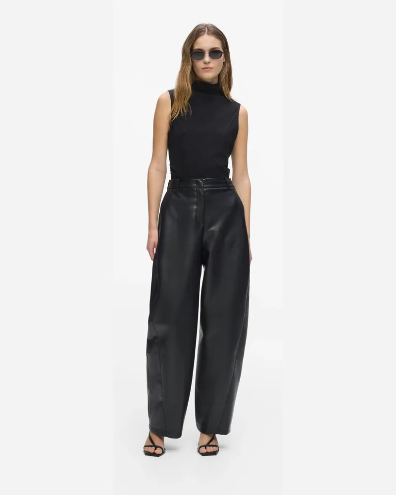 Karl Lagerfeld Kunstleder Barrel-hose, Damen, Schwarz, Größe Schwarz