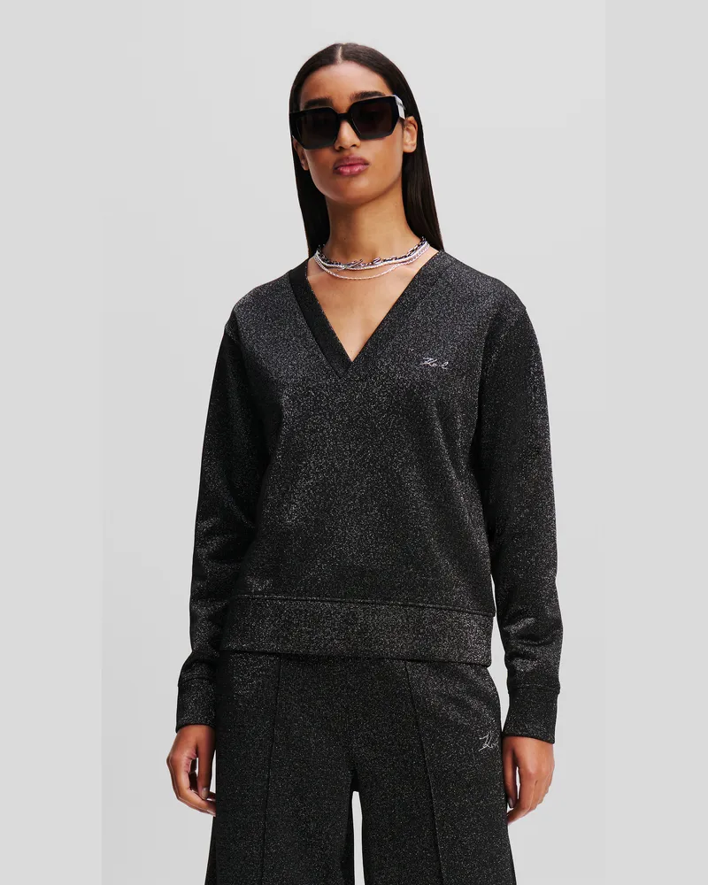 Karl Lagerfeld Sweatshirt Aus Metallic, Frau, Silberfarbenes, Größe Silberfarbenes