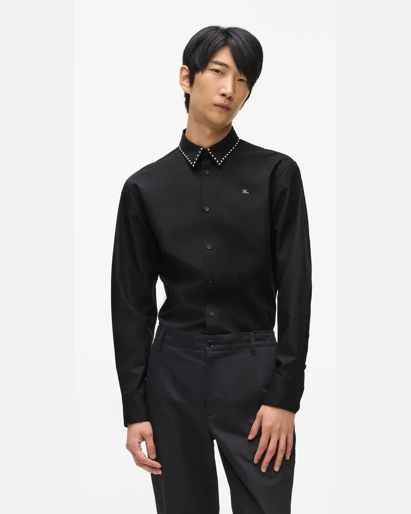 Karl Lagerfeld Karl Dna-nietenhemd, Herren, Schwarz, Größe Schwarz