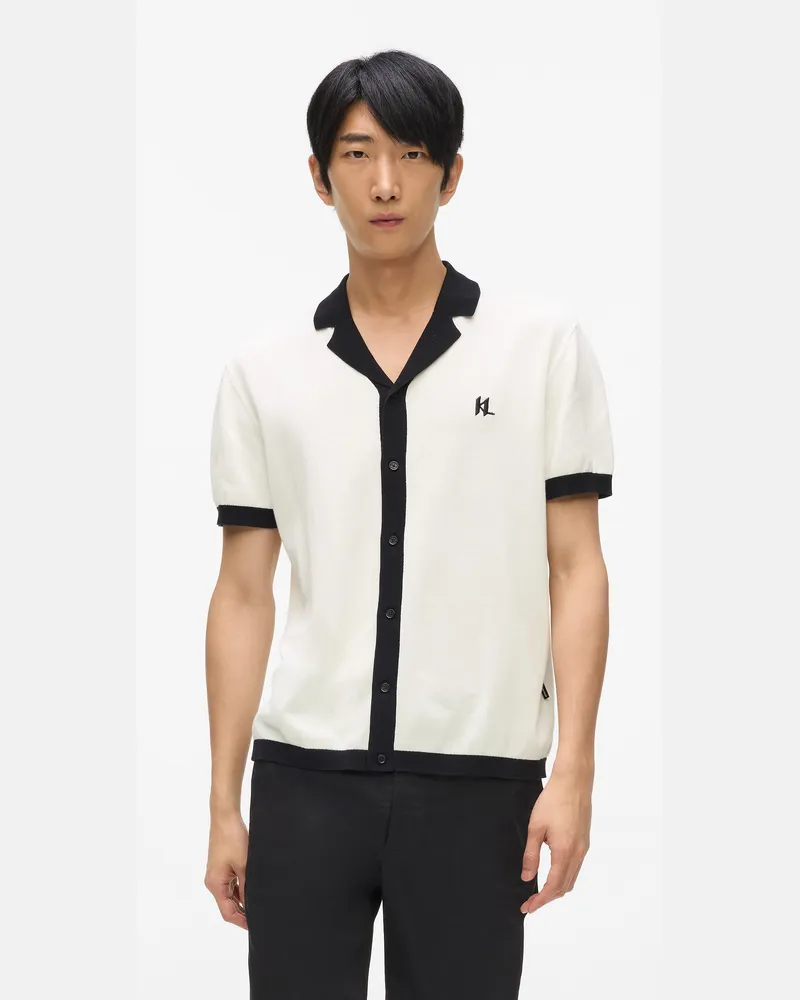 Karl Lagerfeld Gestricktes Polo Shirt Mit Monogram, Herren, Weiss/schwarz, Größe Weiss