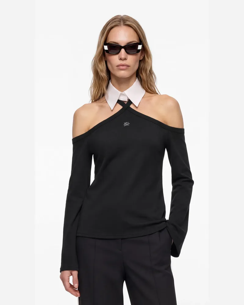 Karl Lagerfeld Top Mit Schulterfreiem Kragen, Female, Schwarz, Size Black