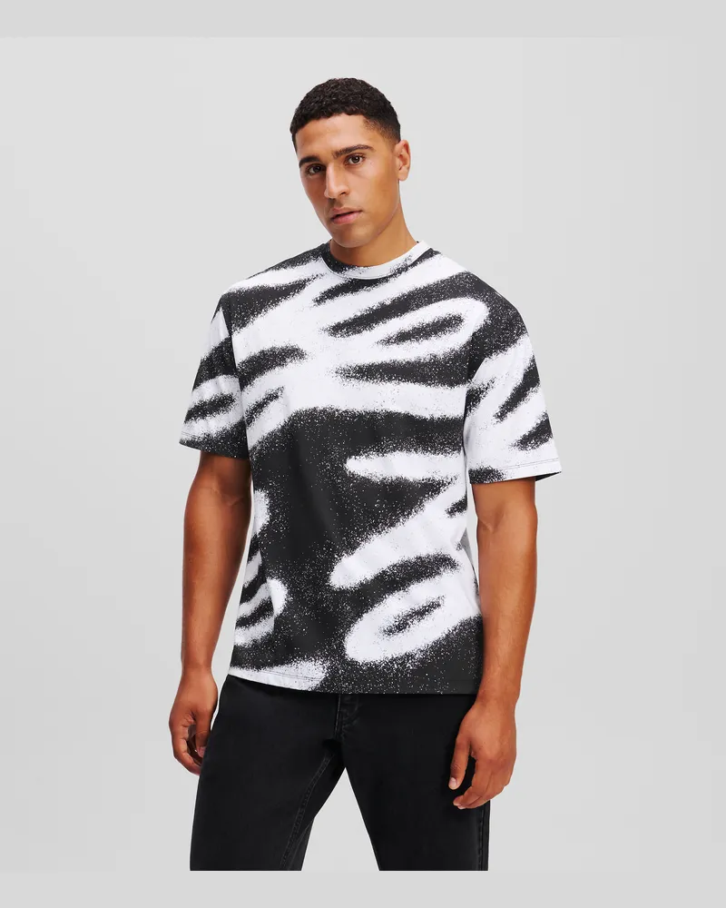 Karl Lagerfeld Karl autograph Graffiti T-shirt, Mann, Schwarz-weißer Druck, Größe Schwarz-weißer
