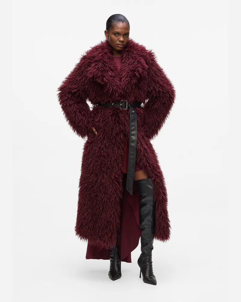 Karl Lagerfeld Langer Kunstfellmantel, Damen, Windsor Wine, Größe Windsor