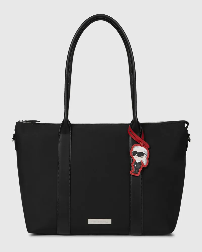 Karl Lagerfeld Ikon Nylon-tote Bag Mit Großem Anhänger, Damen, Schwarz, Größe Schwarz