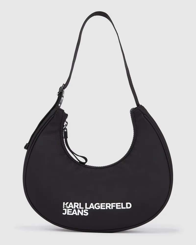 Karl Lagerfeld Mondförmige Schultertasche Aus Nylon Mit Logo, Damen, Schwarz, Größe Schwarz