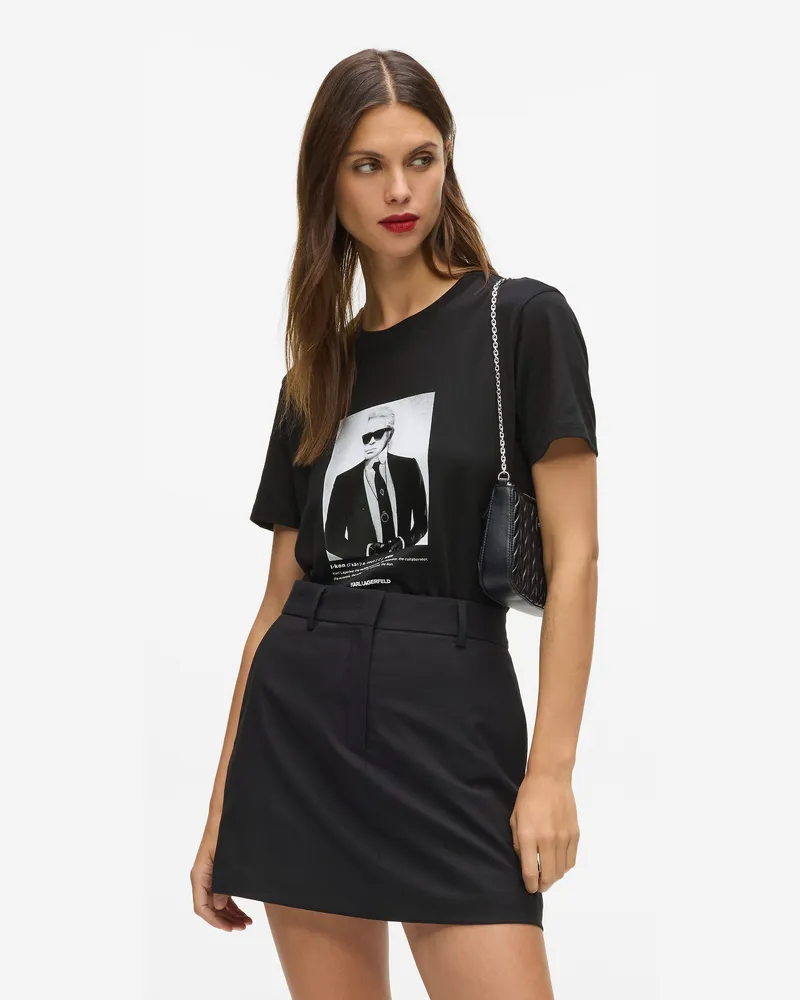 Karl Lagerfeld T-shirt Mit Portrait, Damen, Schwarz, Größe Schwarz