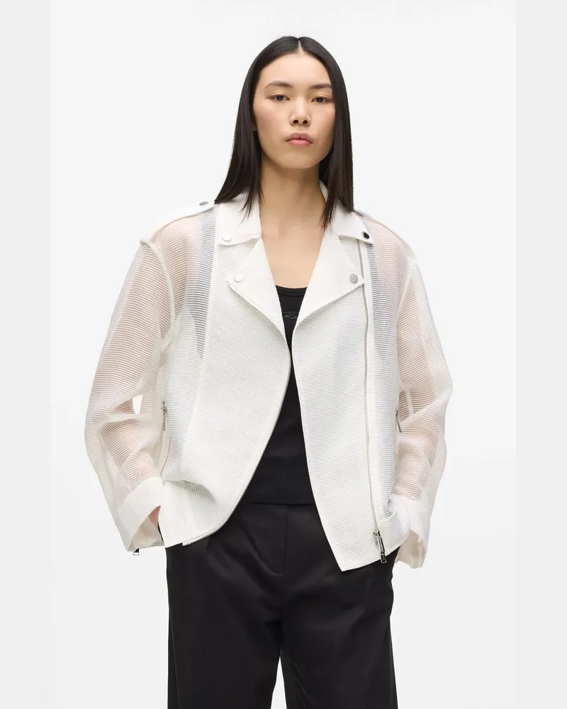Karl Lagerfeld Organza-bikerjacke, Damen, Weiss, Größe Weiss