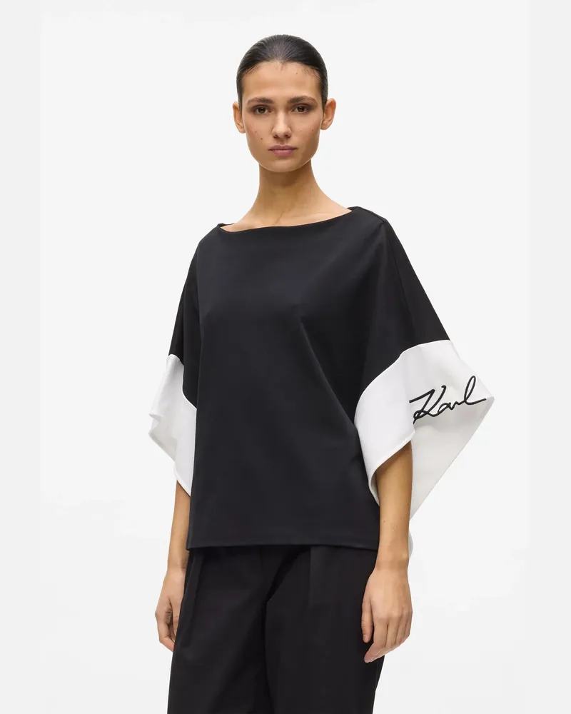 Karl Lagerfeld Signature Top Mit Weiten Ärmeln, Female, Weiss/schwarz, Size White