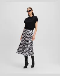 Karl Lagerfeld Midi-faltenrock, Frau, Schwarz/weiß/pink Chevron Schwarz