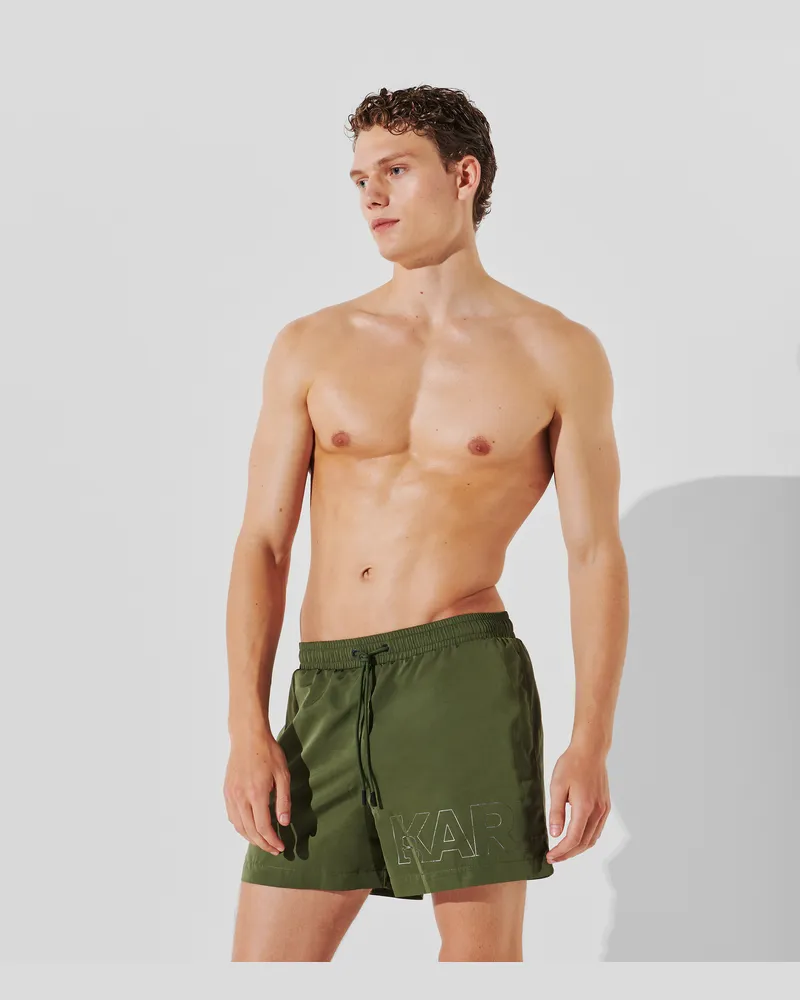 Karl Lagerfeld Mittellange Board-shorts Mit Logo In Metallic-optik, Mann, Zypresse, Größe Zypresse