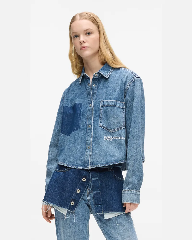 Karl Lagerfeld Boxy Denim-shirt, Damen, Mittelblau, Größe Mittelblau